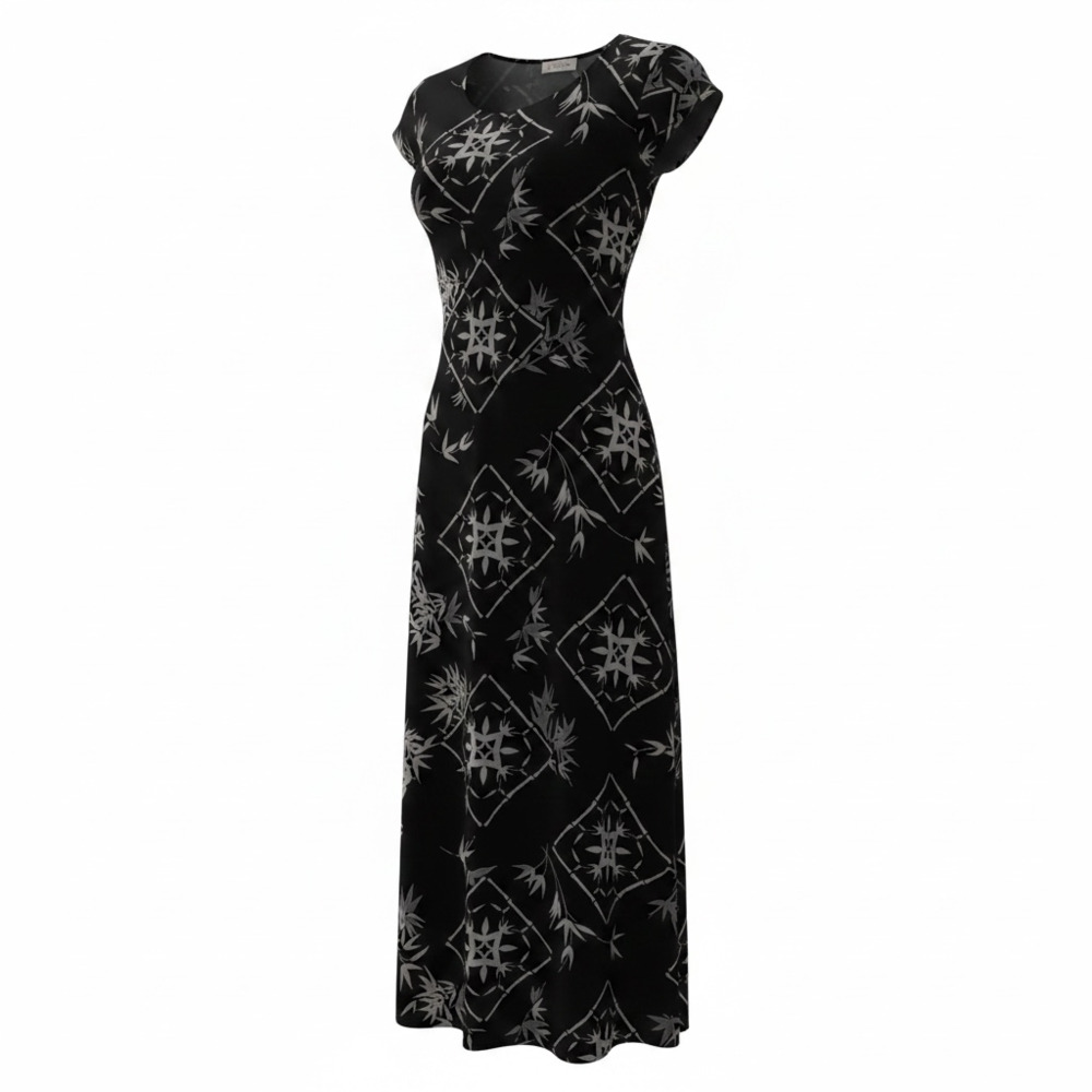 Leina'ala VTG made in HI  Bamboo Pattern Short Sleeve Midi Dress